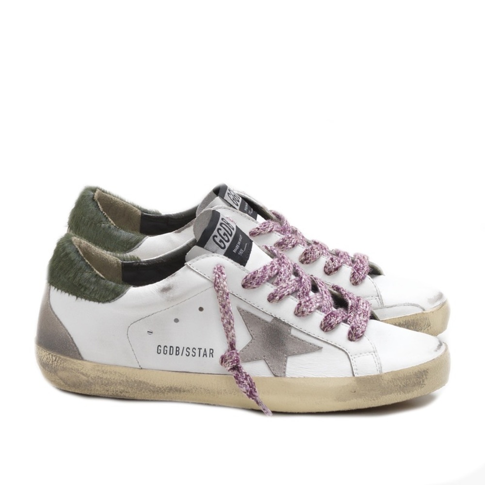 Golden goose superstar size 37. White leather/ green pony hair